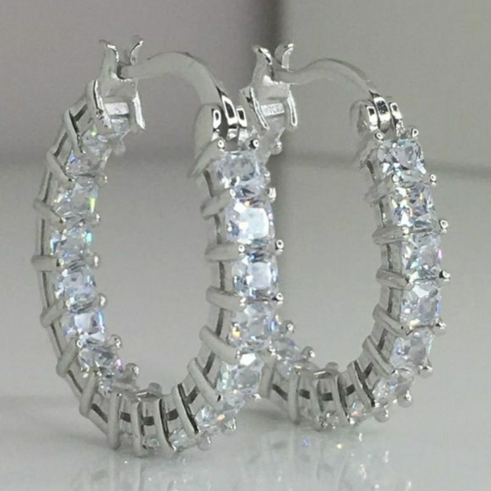 14k White Gold Diamond 10 Carat Hoop Earrings